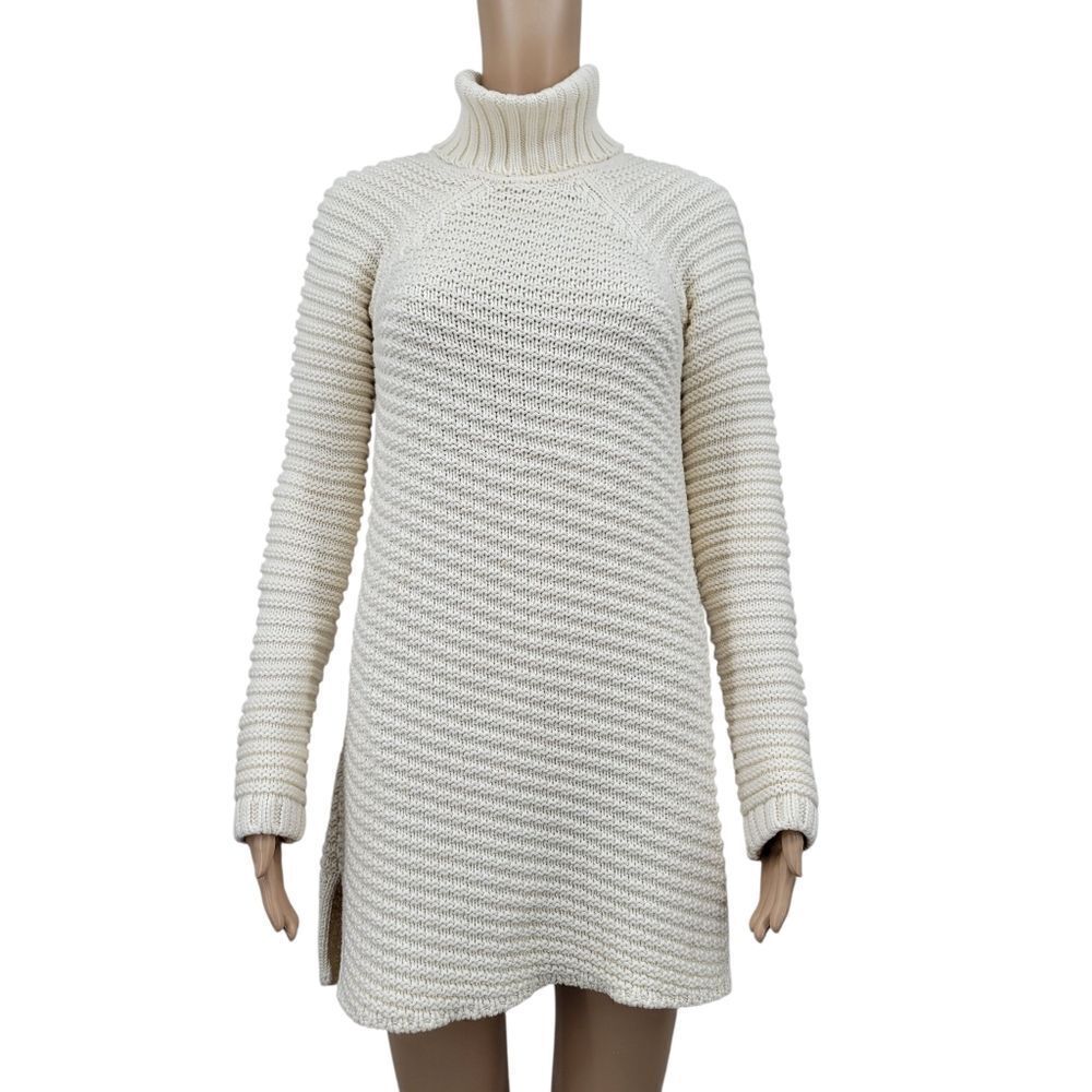 Mason Off White Cream Knit Turtleneck Longline Tunic Sweater Neutral